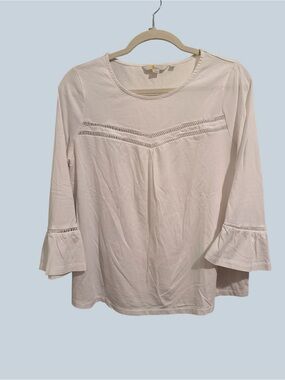 Boden White Eyelet-Trim Long Sleeve Tee W/ Bell Sleeve Boho US size 10